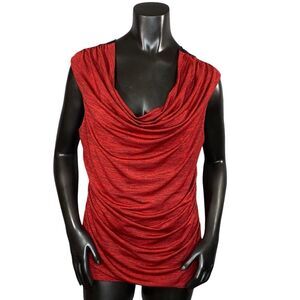 AB Studio Sleeveless Blouse Draped Neckline Crocheted Detail Womens Size XL